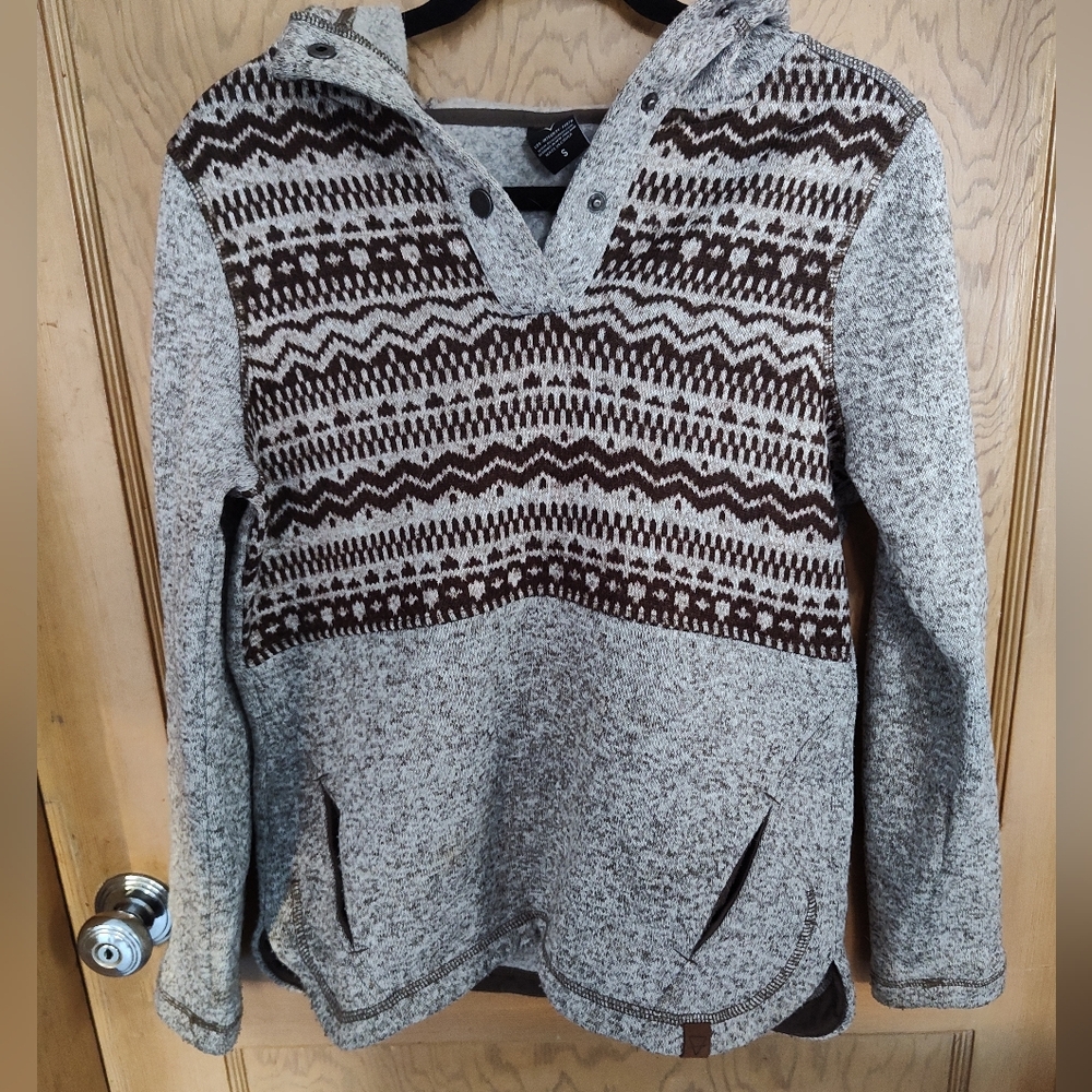 Women's Gray and Brown Patterned Hoodie